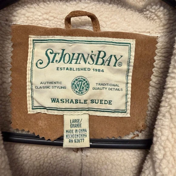 St Johns Bay Coat Women’s L Washable Suede Sherpa Lined Faux Shearling Vintage - Picture 3 of 16